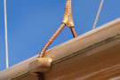 Sailing yacht Atlantic, detail of the leatherwork on a gaff...