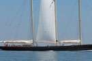 Schooner Atlantic under motor, with stabilizing sail...