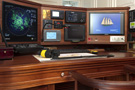 The schooner Atlantic, the chart table, including computers, radar and other navigational instruments...